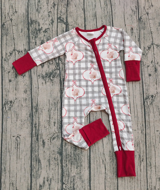 Pre-order plaid Chicken full zip baby romper LR2691