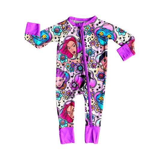 Pre-order purple cartoon full zip baby romper LR2732