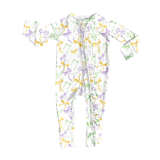 Pre-order Bow full zip baby Romper LR2736