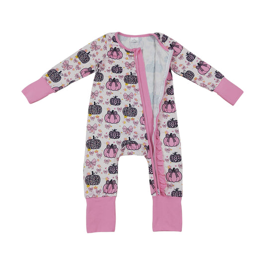 Halloween Pink Pumpkin long sleeves Baby Romper LR3061