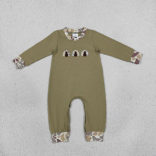 LR3109 Embroidery Thanksgiving Day Turkey Camo Baby Boys Romper