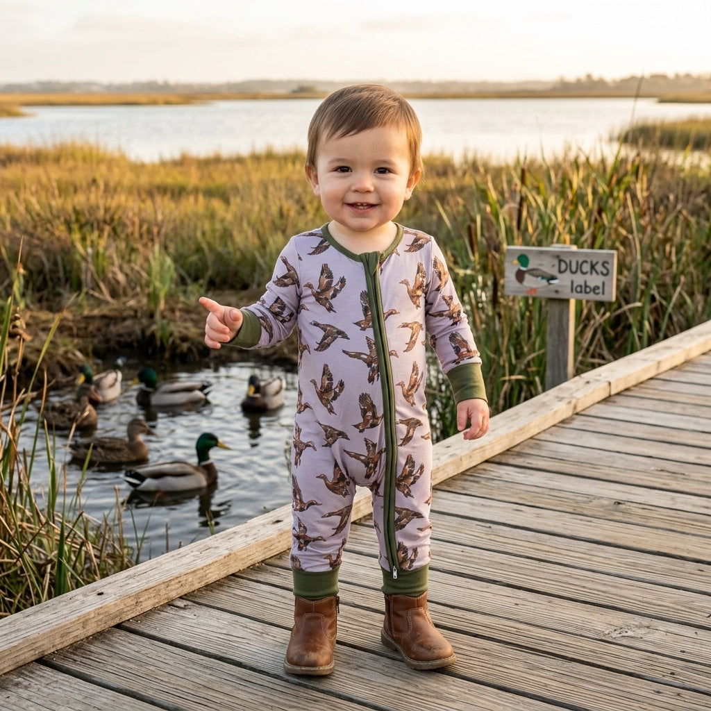 LR3233 Duck Hunting Camo Baby Footie Sleepers Romper