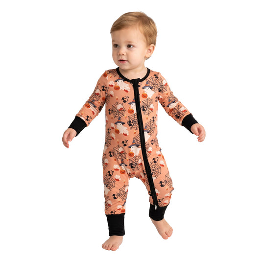 LR3250 Halloween Pumpkin Ghost Baby Footie Sleepers Romper