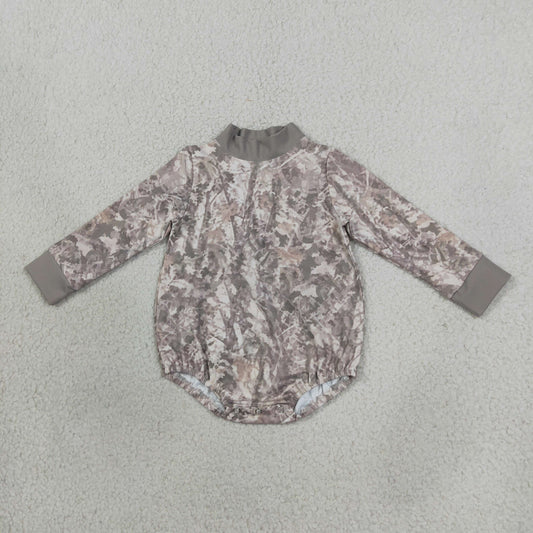 LR3308 Hunting Leaves Camo Middle Neckline Yoga Baby Bubble Romper