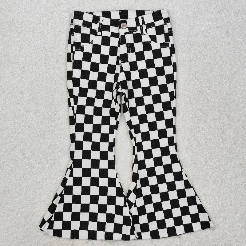 P0349 black and white plaid Girls Jeans (us us warehouse)