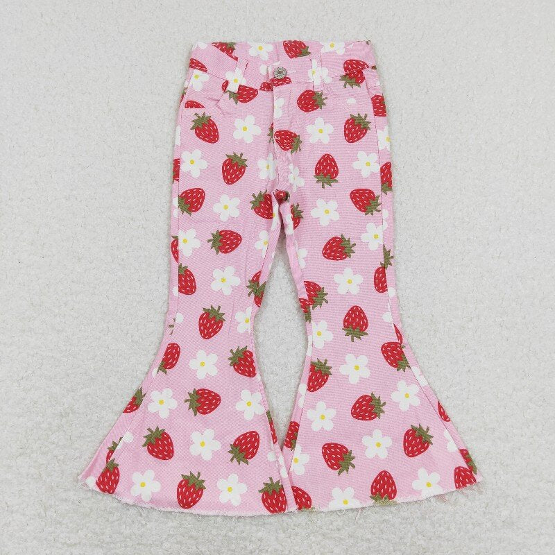 P0396 pink strawberry Girls Jeans (us us warehouse)
