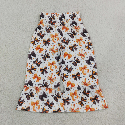 P1068 Halloween Bows Ruffles Girls Wide Leg Pants