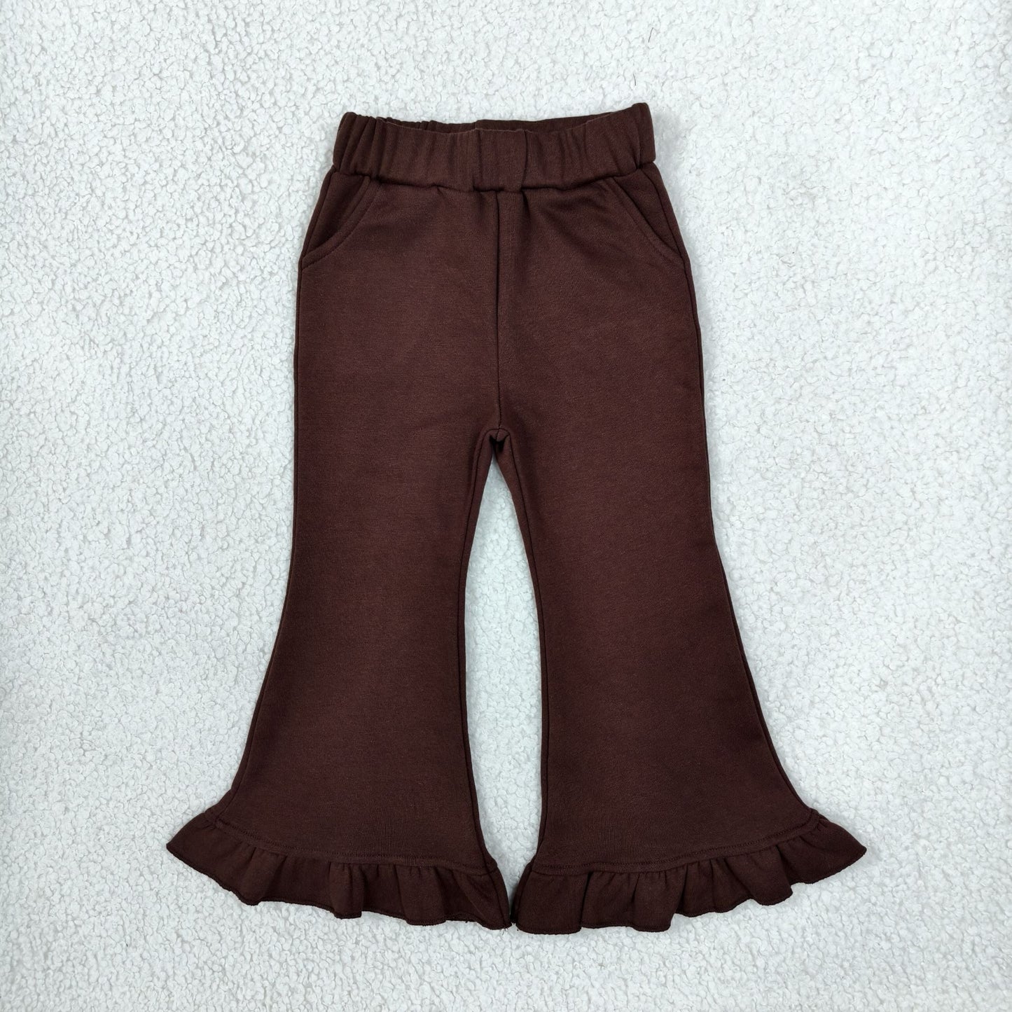P1074 Thick Sweatpants Solid Color Brown Girls Fared Pants