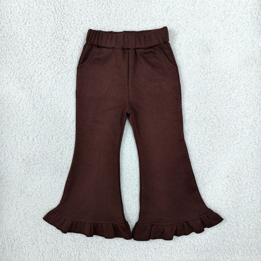 P1074 Thick Sweatpants Solid Color Brown Girls Fared Pants