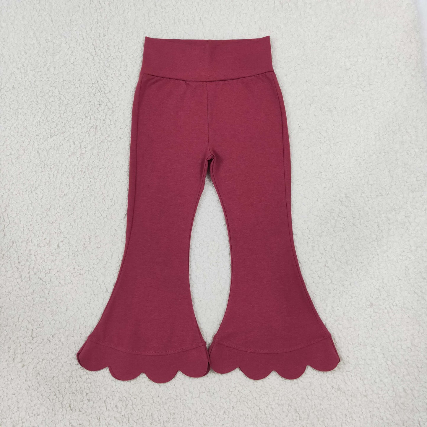 P1079 Solid Color Red Scallop Edge Girls Fared Pants