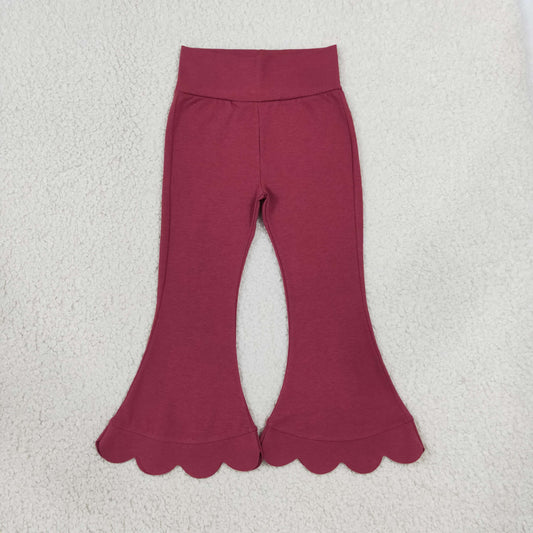 P1079 Solid Color Red Scallop Edge Girls Fared Pants