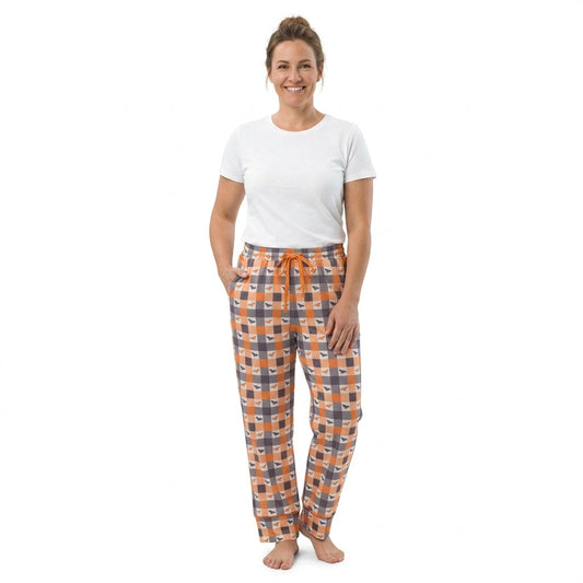 P1095 Halloween Bat Plaid Women Adult's Sleeper Pants