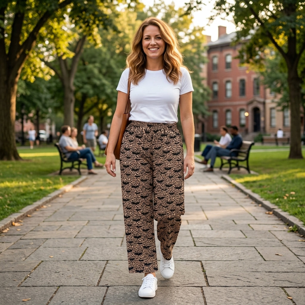P1129 Halloween Bats Leopard Women Adult's Wide Leg Pants