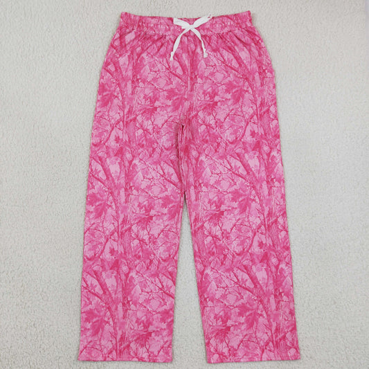 P1138 Hunting Camo Leaves Rose Red Women Adult's Wide Leg Pants