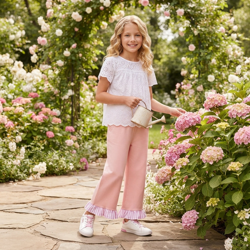 P1151 Pink Stripe Ruffles Girls Pants