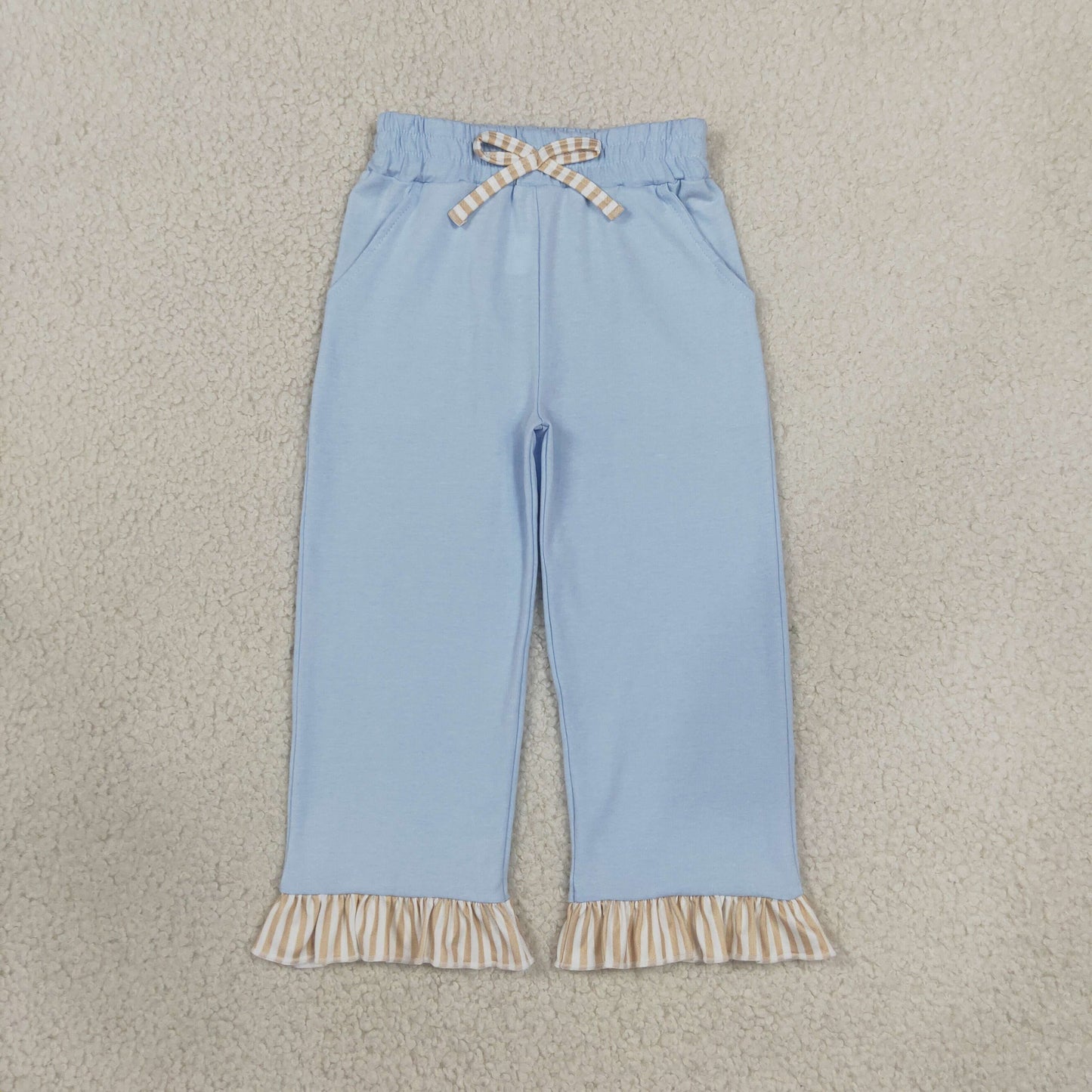 P1152 Solid Color Ruffles Light Blue Girls Pants