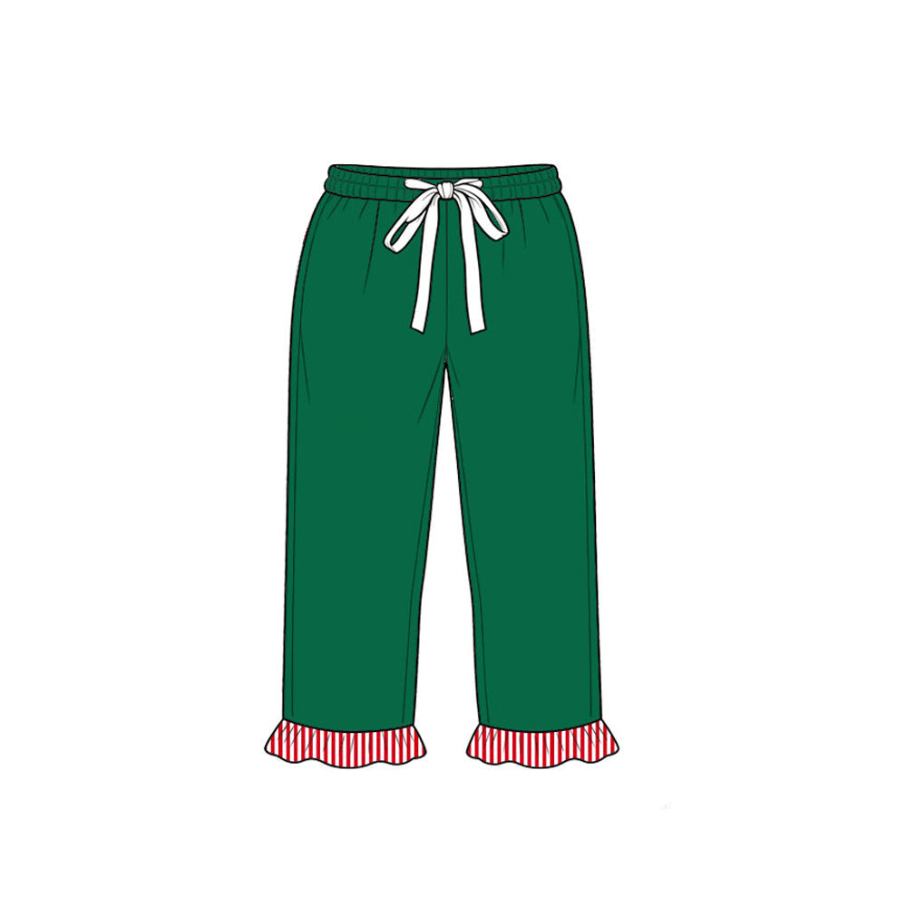 Preorder MOQ 5 pcs P1253 Christmas Solid Green Ruffles Girls Pants