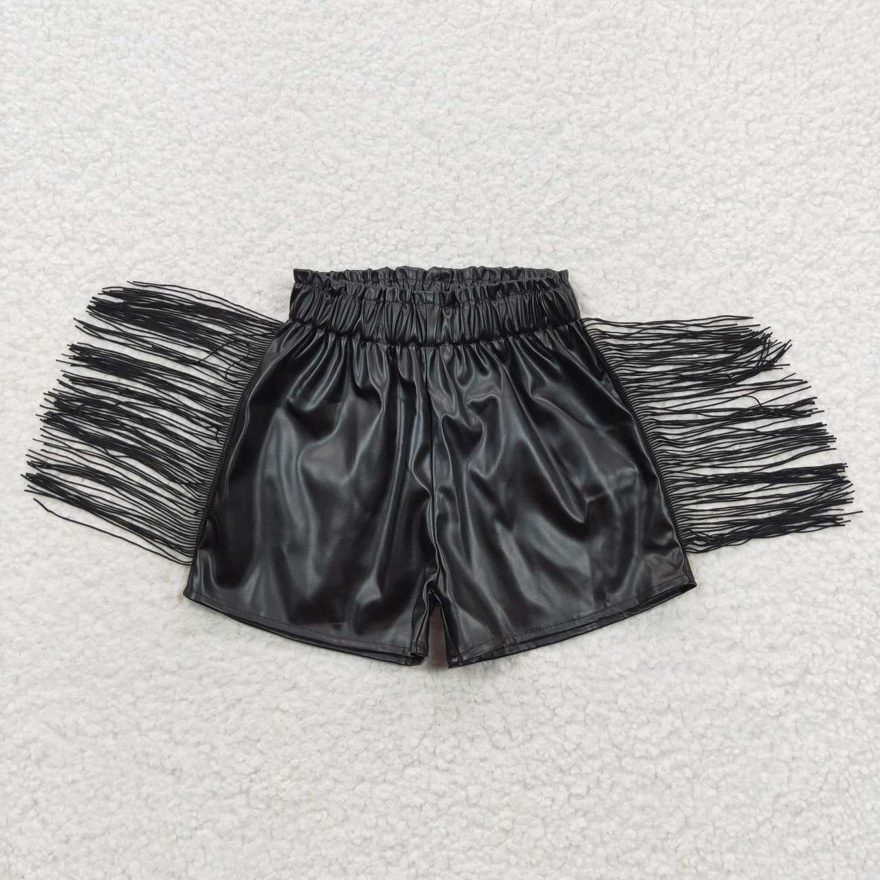 Black Tassel leather Girls Short