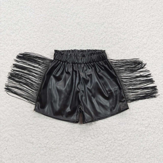 Black Tassel leather Girls Short