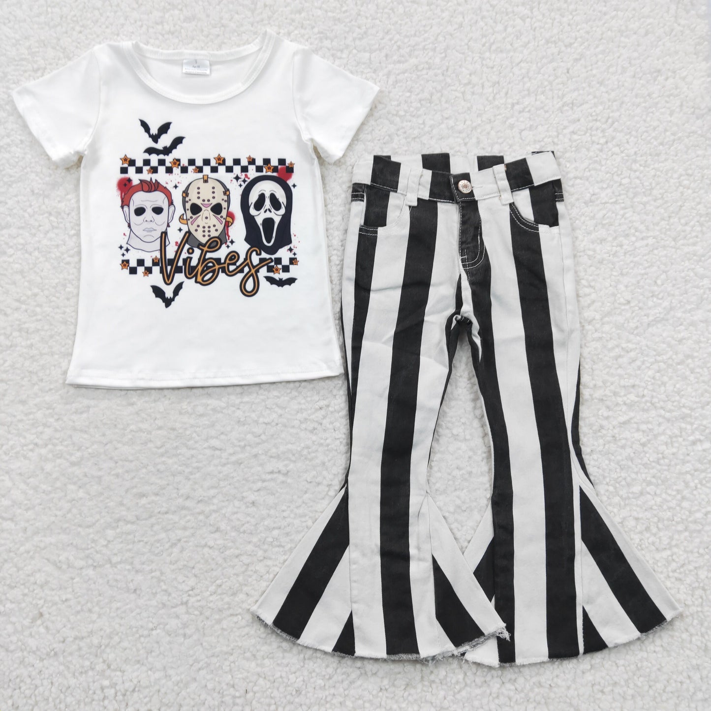 Mask Short Shirt + Stripe Jeans