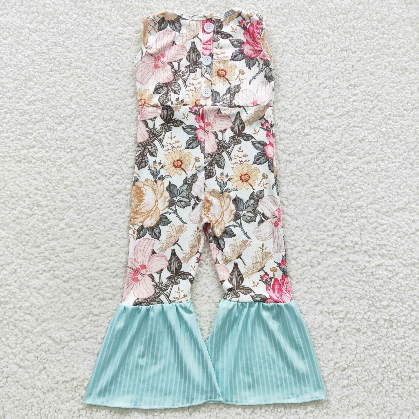 Rubbed material Blue Flowers Jumpsuit