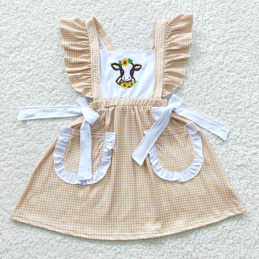 Cow Embroidery Girls ruffles dress