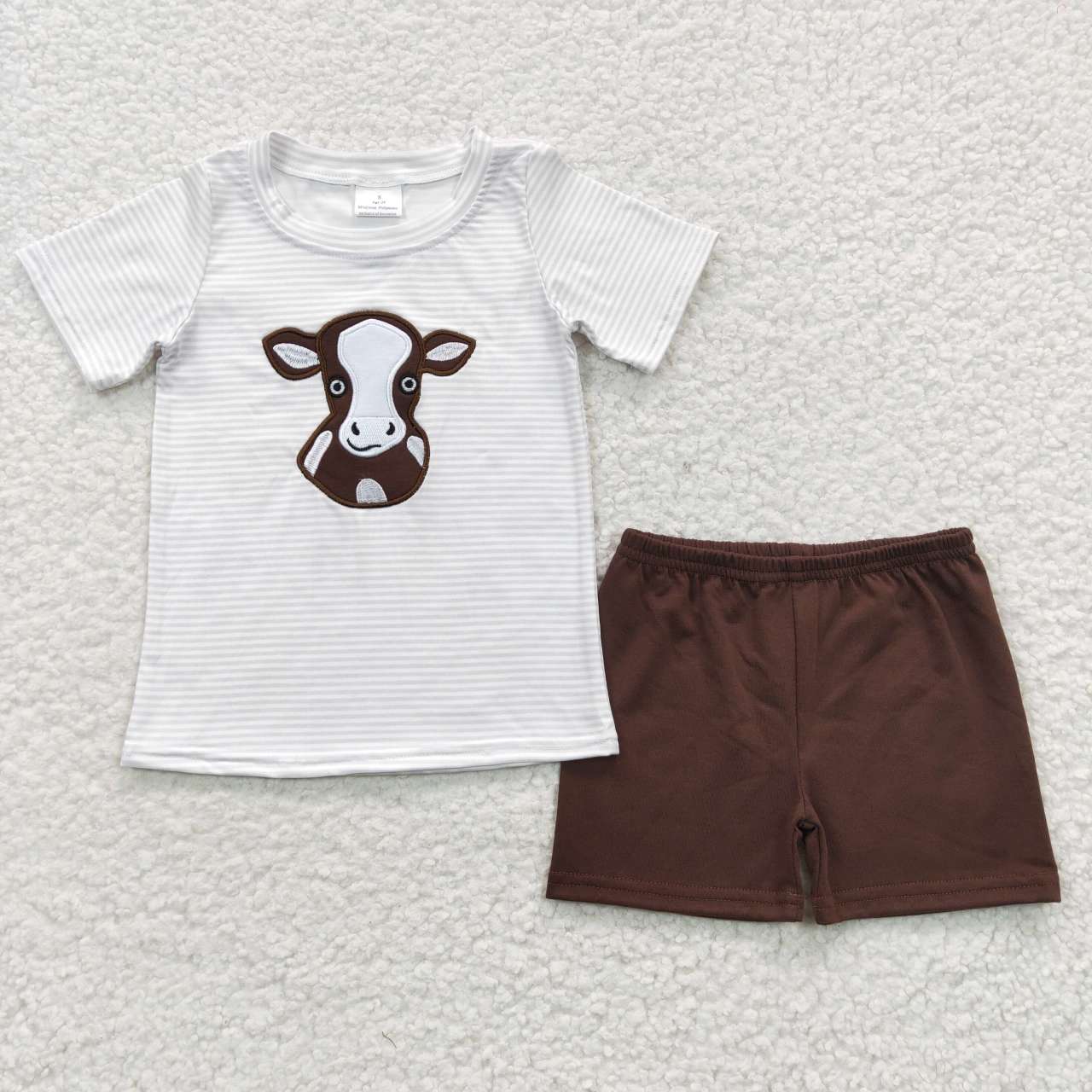 Striped Embroidered Cow Short Summer Boy Set