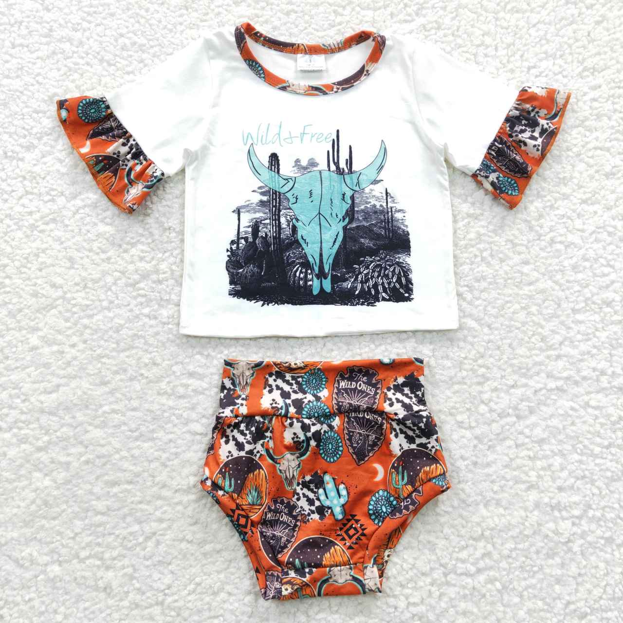 Cow Leopard girls set Bummies