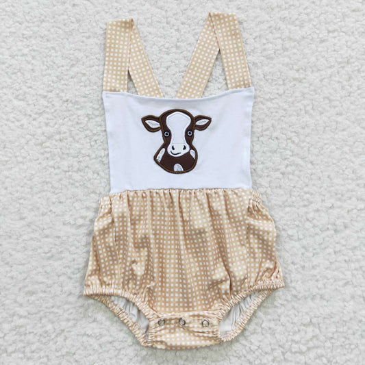 Striped Embroidered Cow Boy Baby Romper
