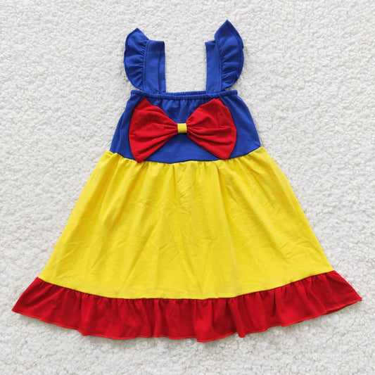 Yellow Blue With Bow Girls Dress