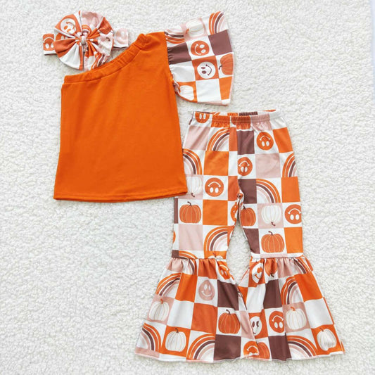 Halloween Rainbow Pumpkin Bell Pants Girls Set