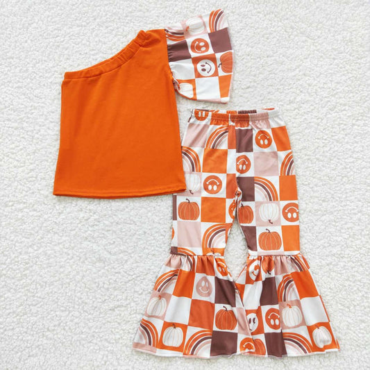 Halloween Rainbow Pumpkin Bell Pants Girls Set