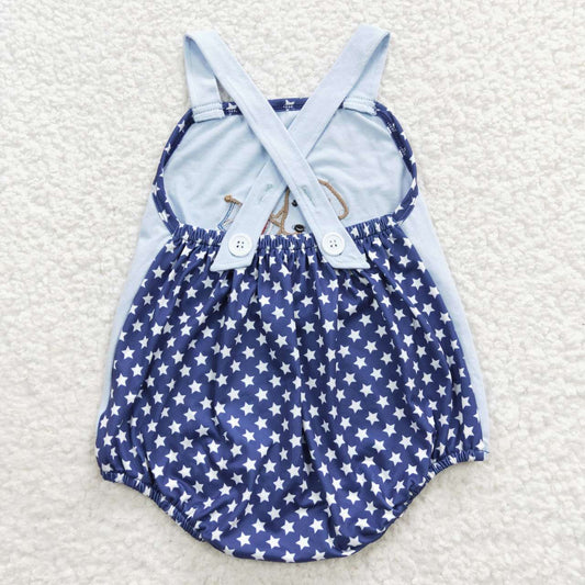 July Of 4th Embroidered Flag Dog Baby Romper