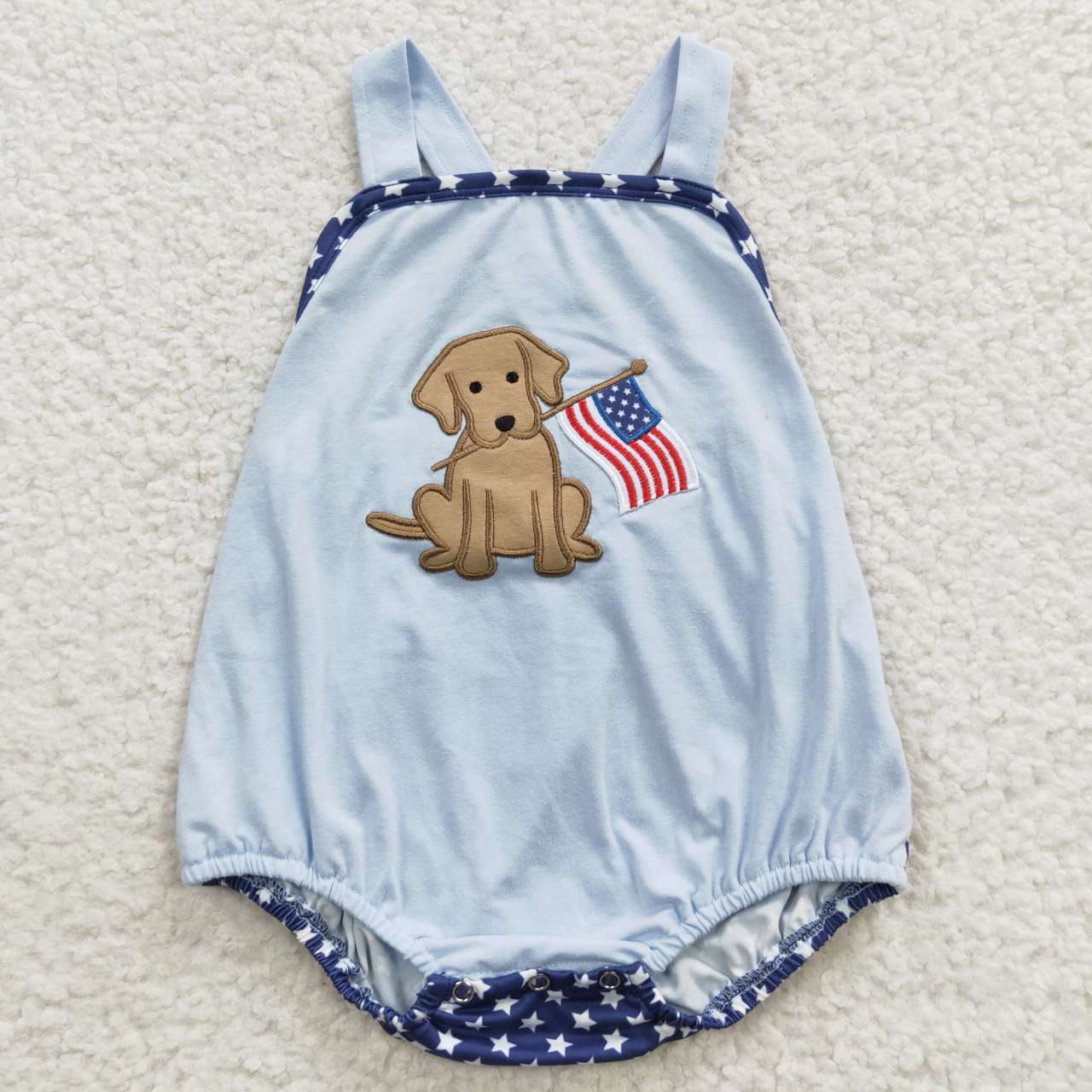 July Of 4th Embroidered Flag Dog Baby Romper