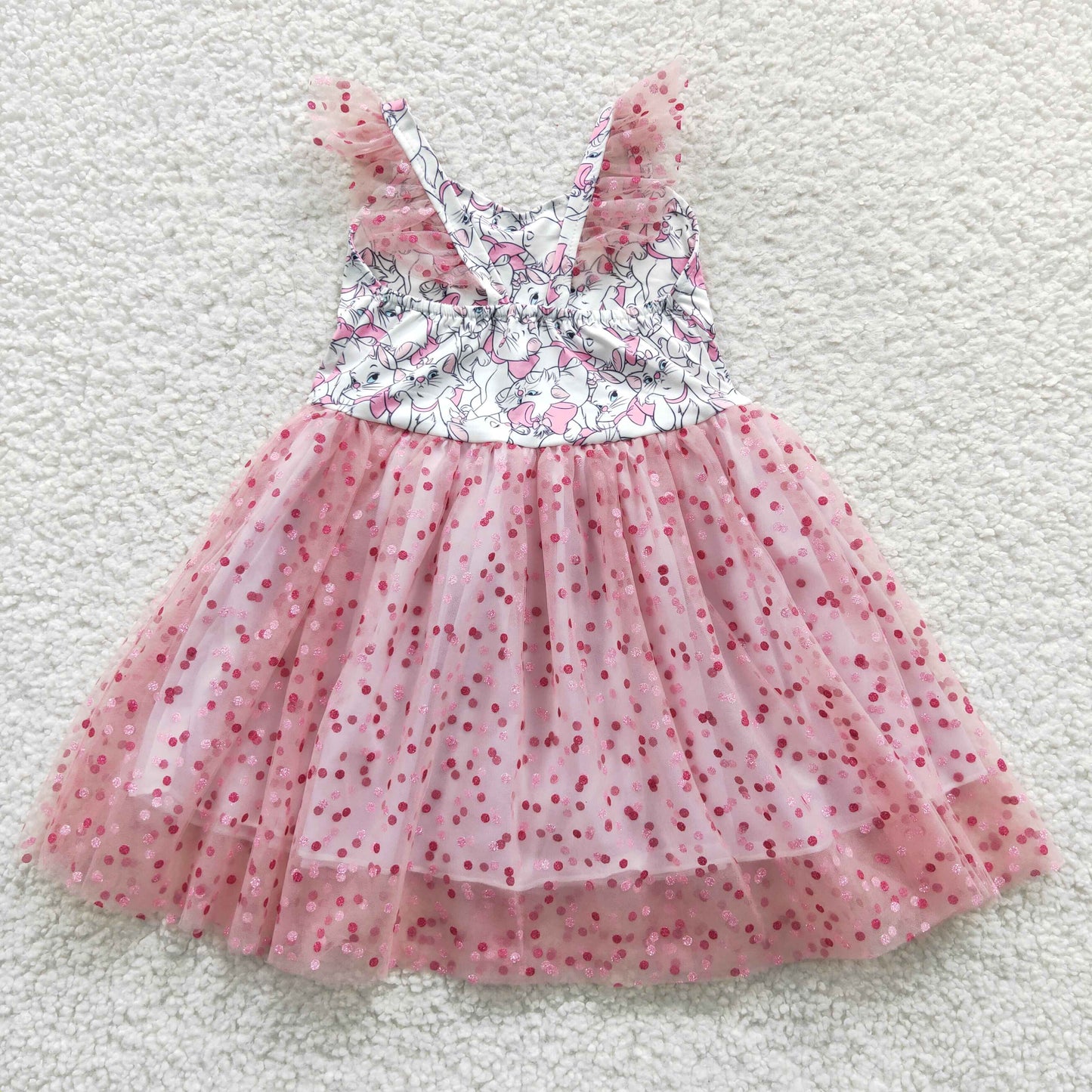 Pink Cat Cartoon Ruffle Girls Tutu Dress