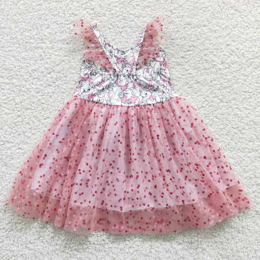 Pink Cat Cartoon Ruffle Girls Tutu Dress
