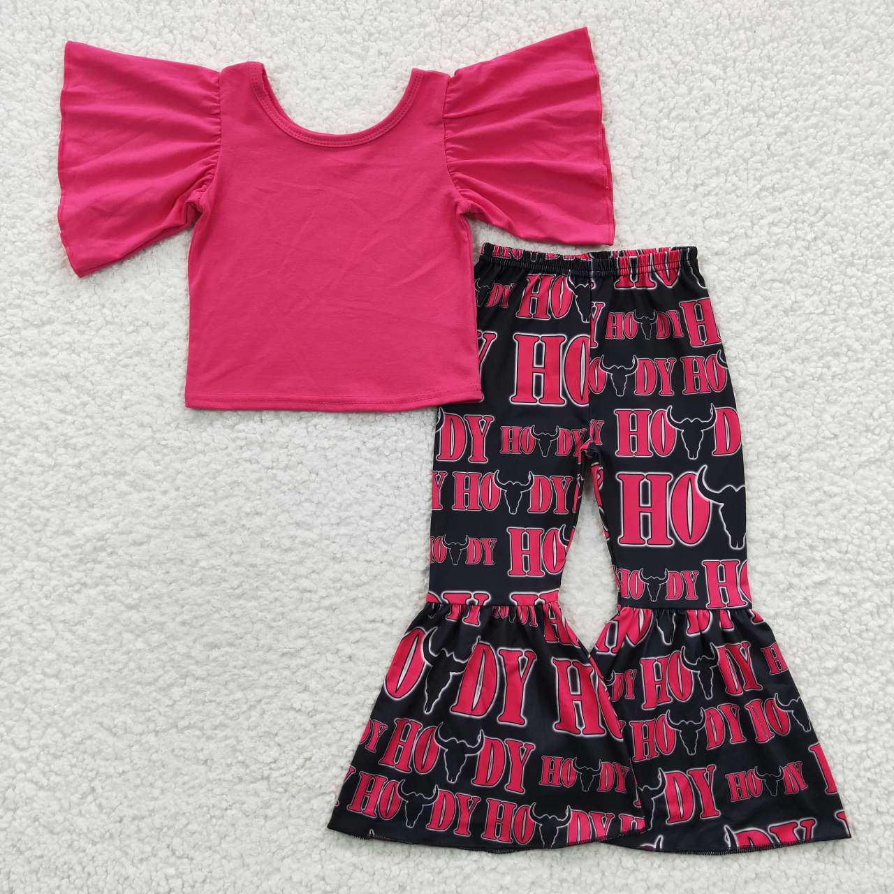 Pink Cartoon Bell Pants Girls Set