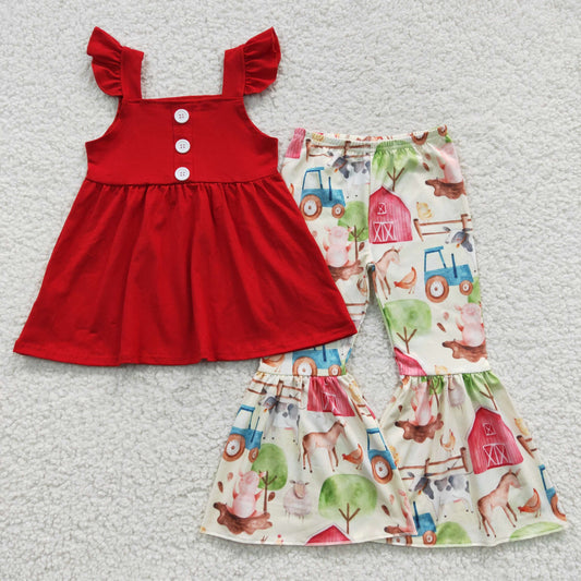 Red Animal House Bell Pants Girls Set