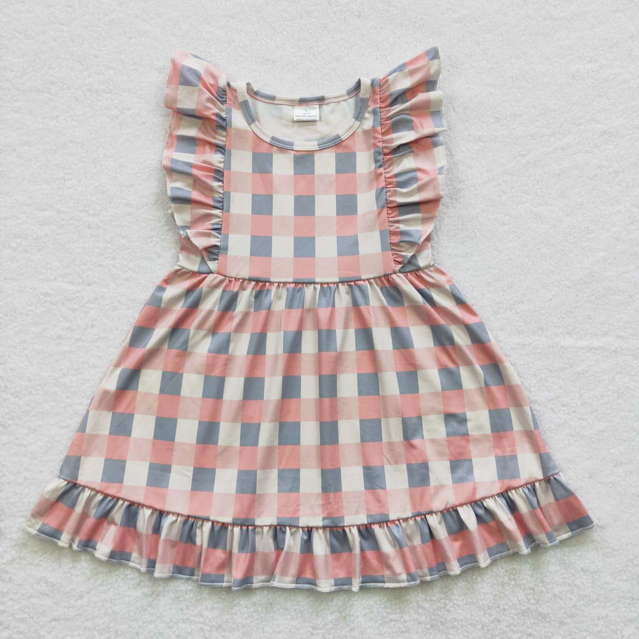 Blue And Pink Plaid Ruffle Girls Dress