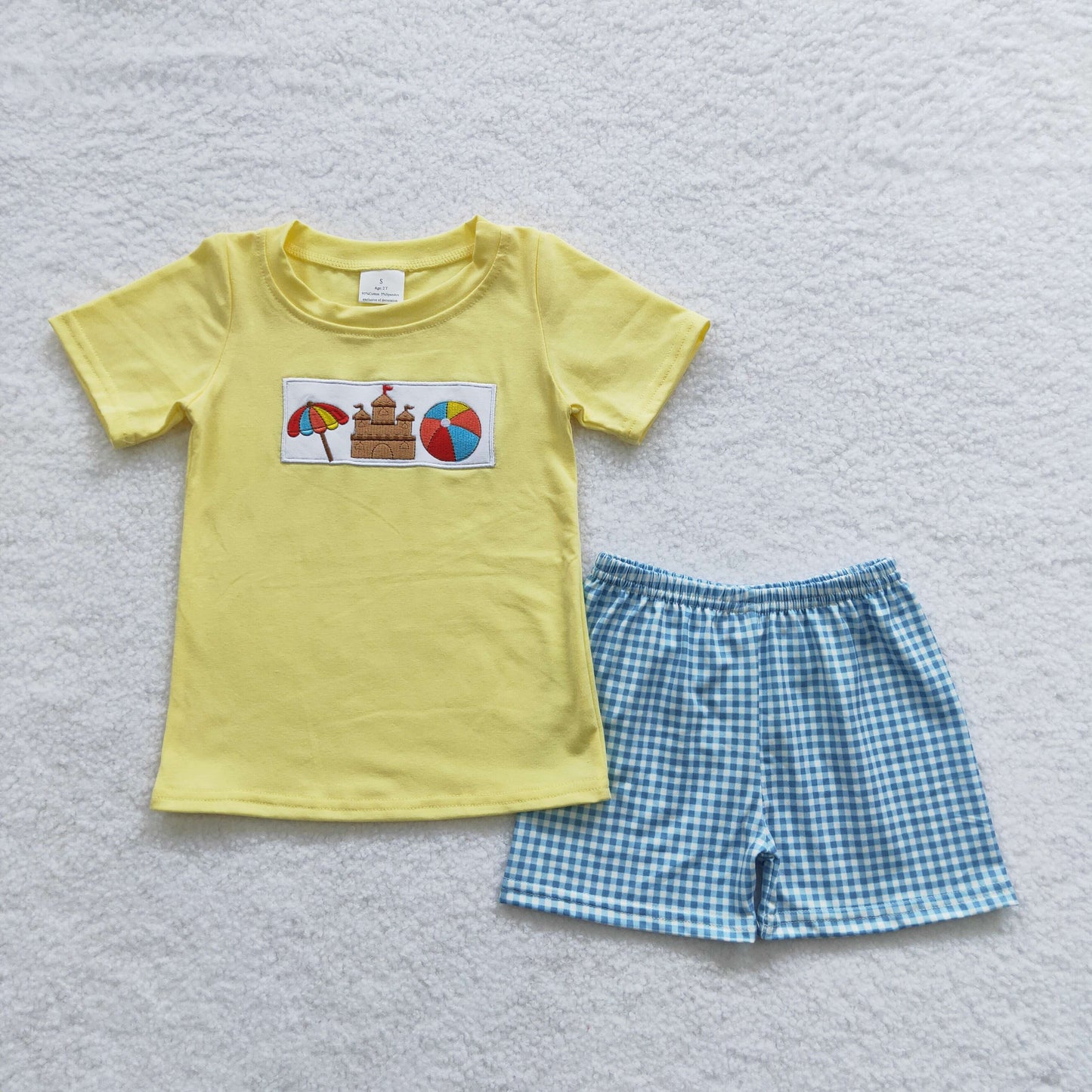 Embroidered Umbrella Yellow Plaid Boy Summer Set