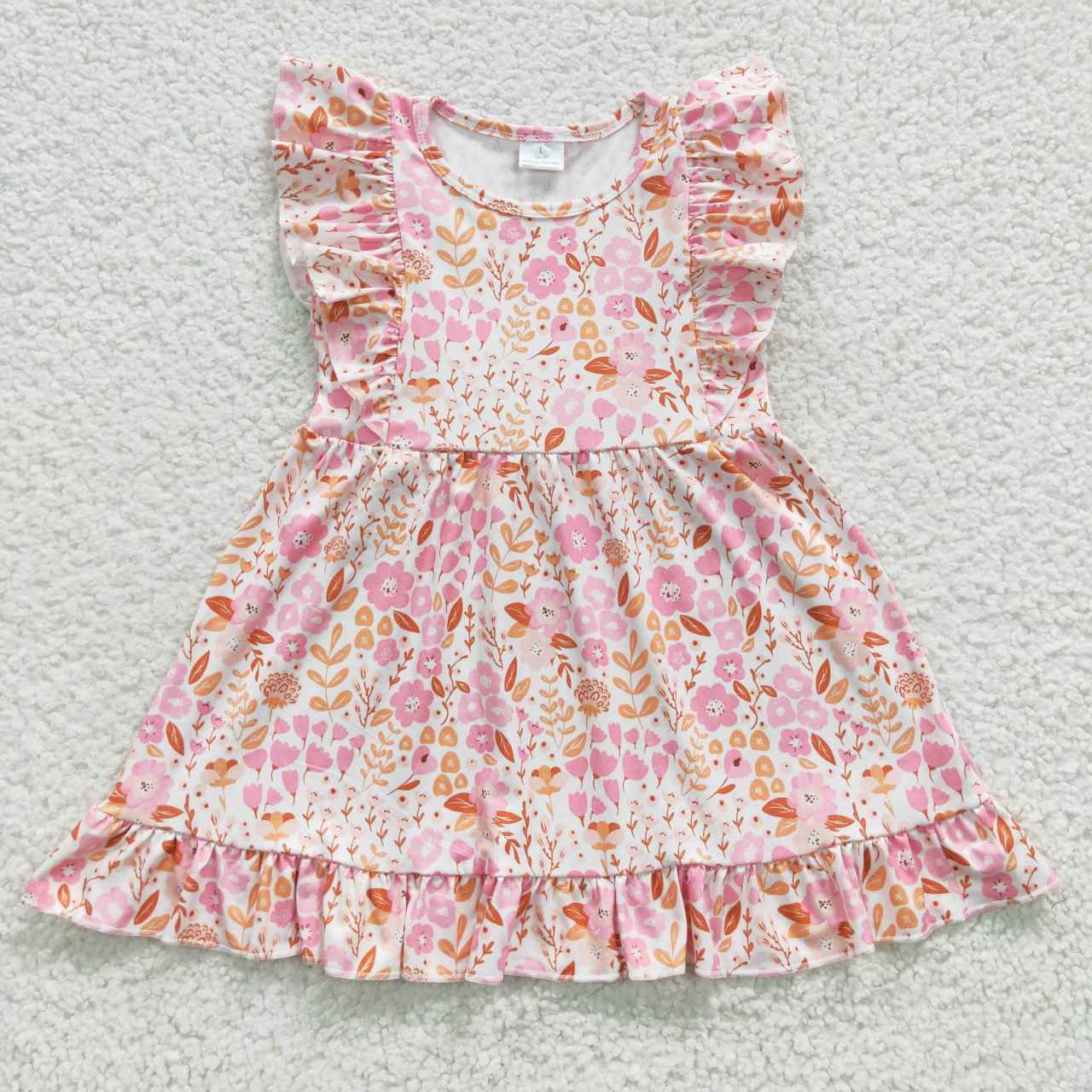 Pink Flowers Ruffle Girls Dress