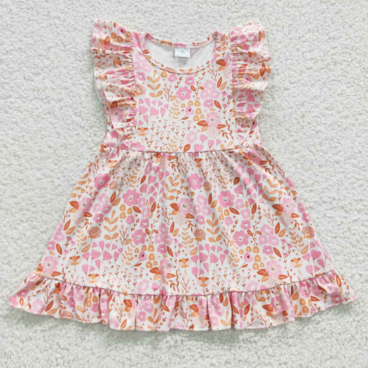 Pink Flowers Ruffle Girls Dress