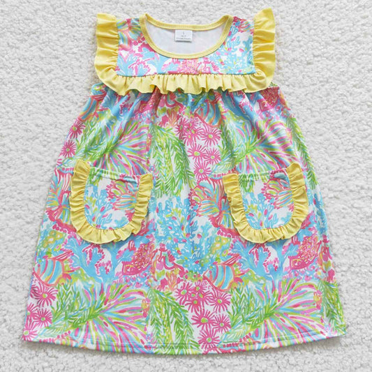 Yellow Flowers Summer Girls Dress