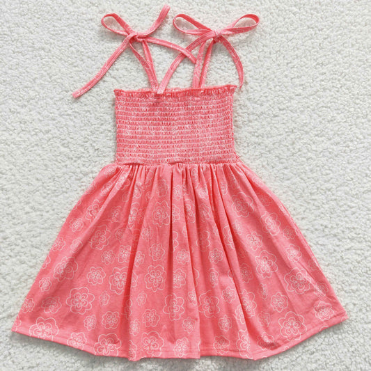 Pink Sleeveless Strap Casual Floral Girls Dress