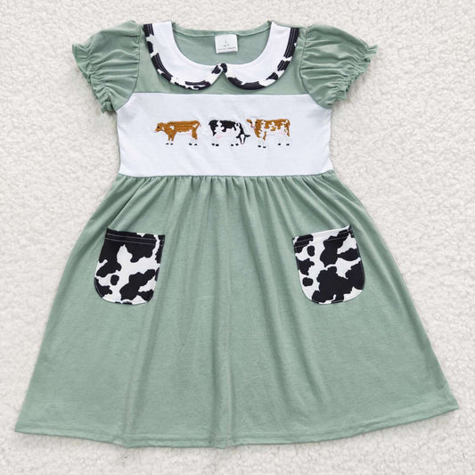 Cow Embroidery Girls Dress