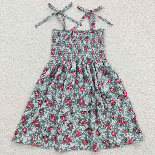 Green And Pink Flowers Sleeveless Girls Dress