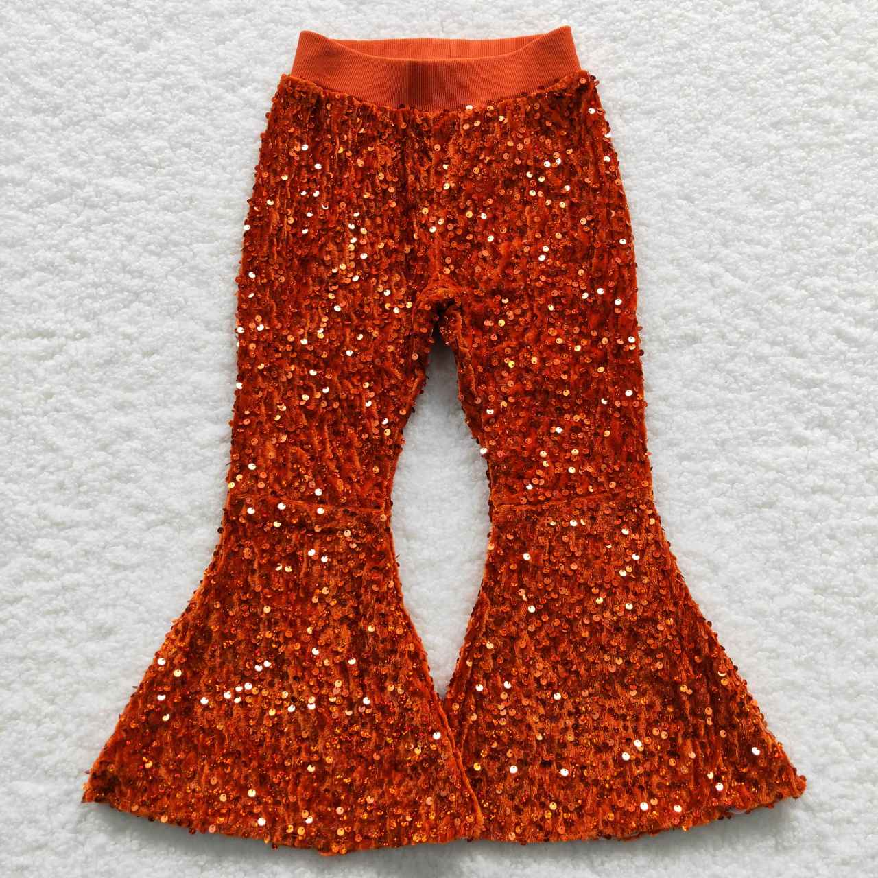Orange Sequined bell pants