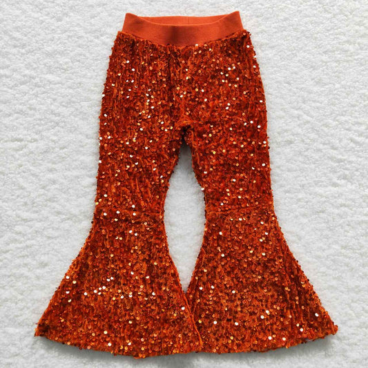 Orange Sequined bell pants