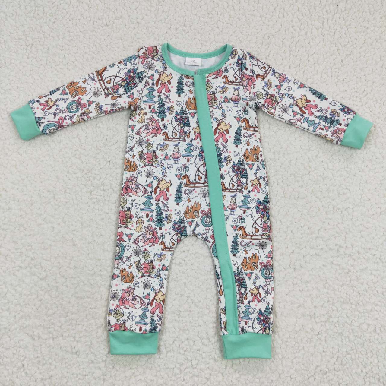 Christmas Green Baby Romper With zipper