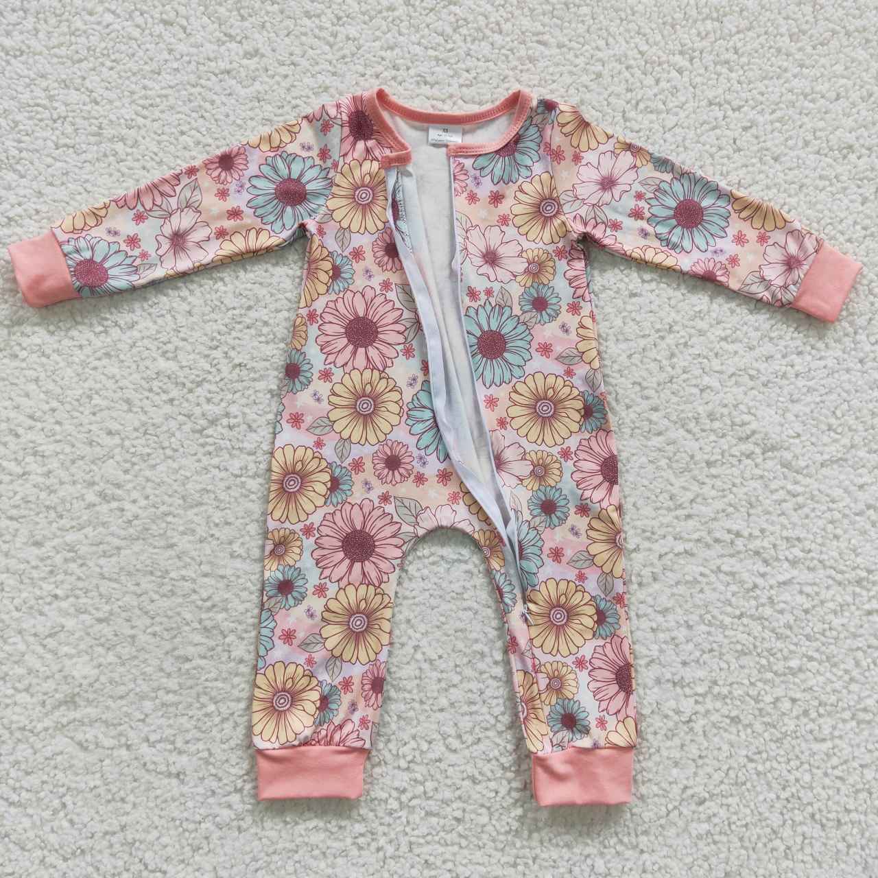 Flowers Baby Romper With zipper